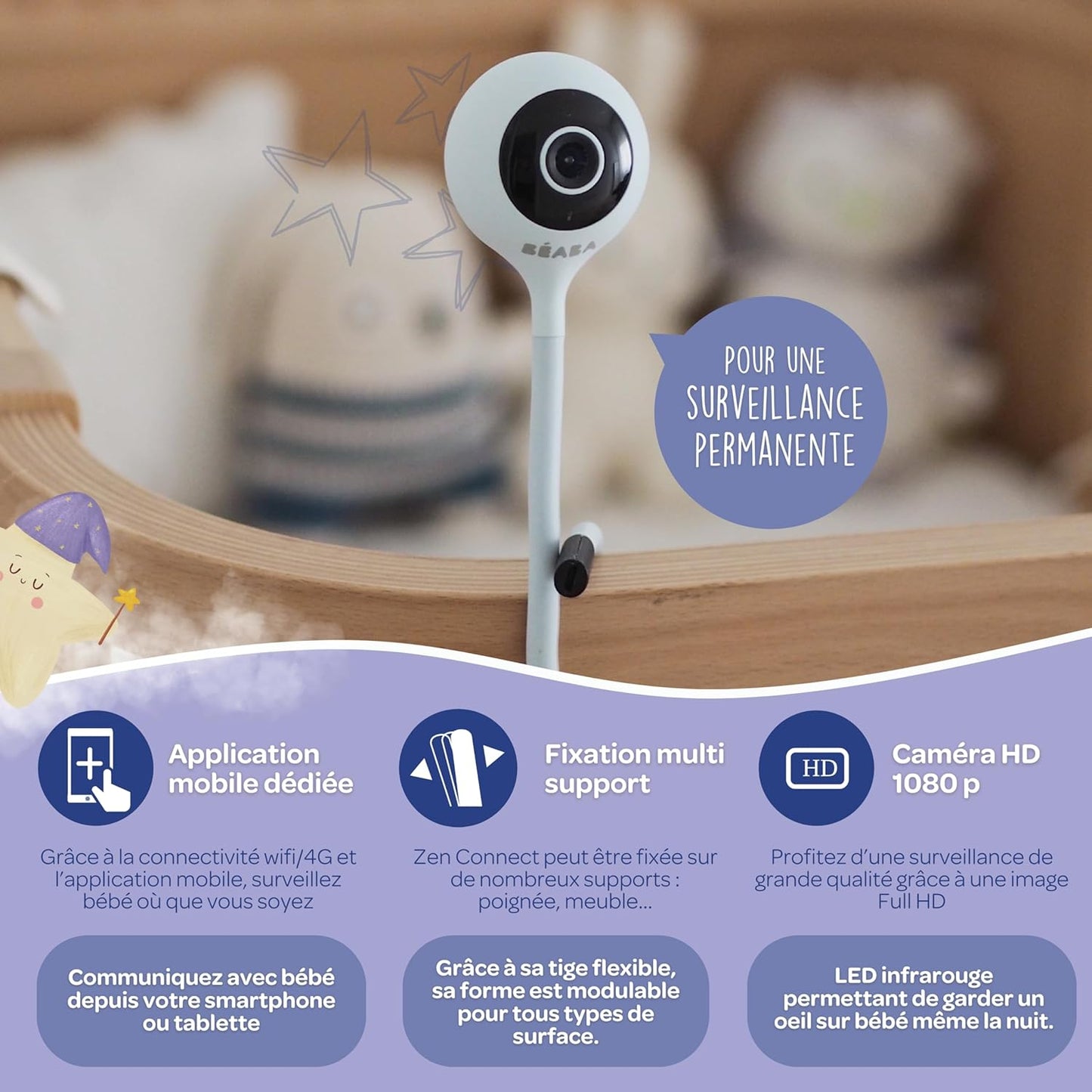 BÉABA Zen Connect Babyphone Vidéo Full HD 1080p, WiFi & Talkie-Walkie – Longue Portée
