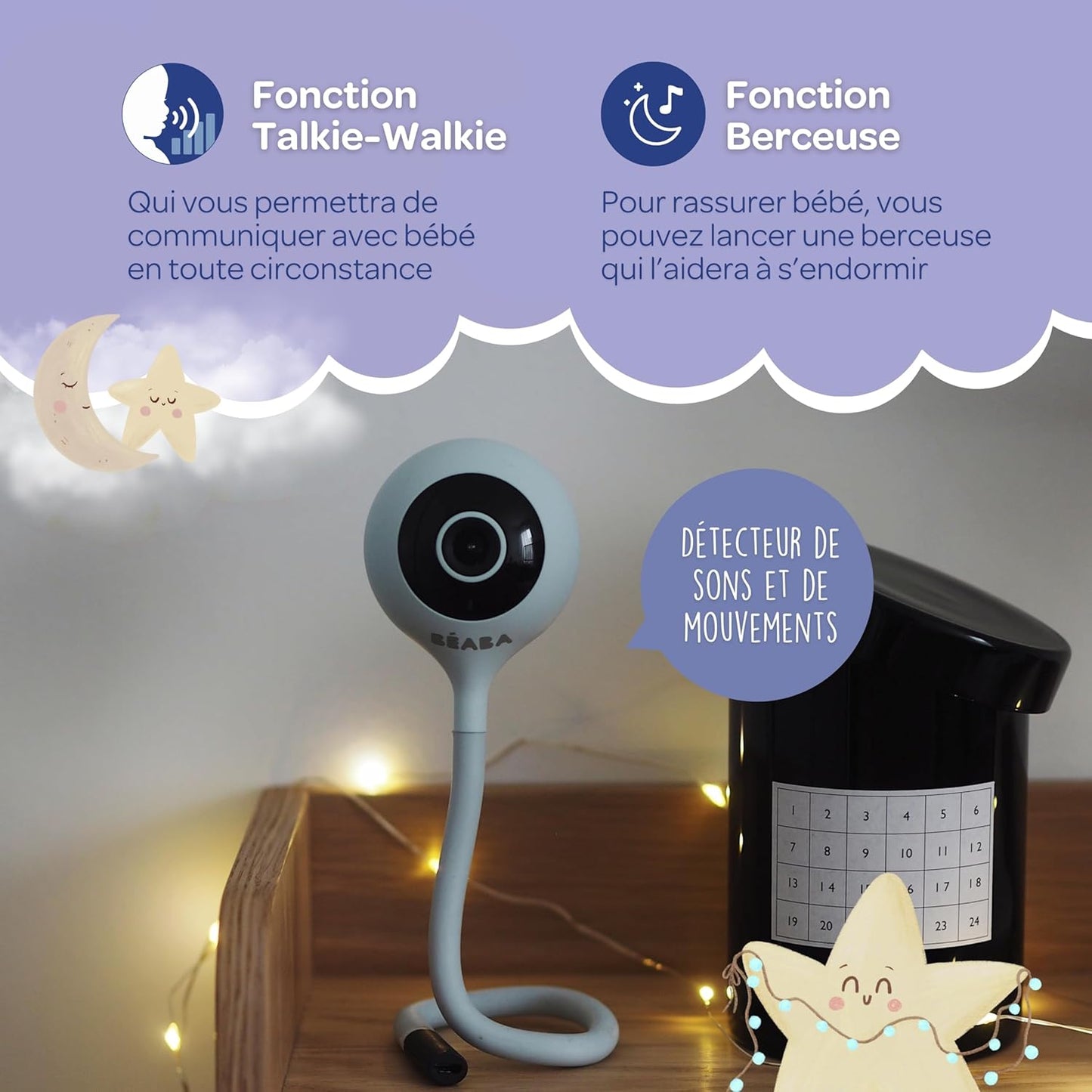 BÉABA Zen Connect Babyphone Vidéo Full HD 1080p, WiFi & Talkie-Walkie – Longue Portée