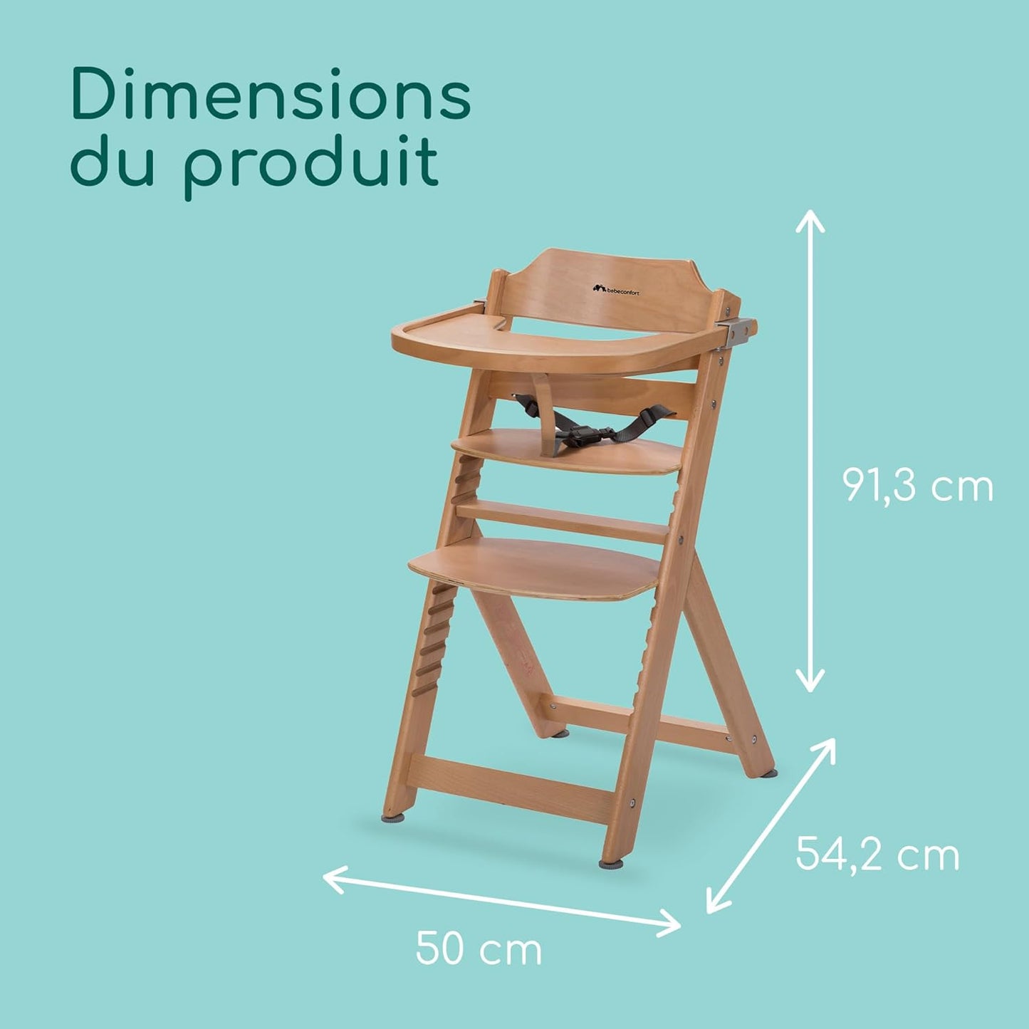 Bebeconfort Timba Chaise Haute Évolutive avec Coussin – Bois Naturel/Beige, 6 Mois à 10 Ans