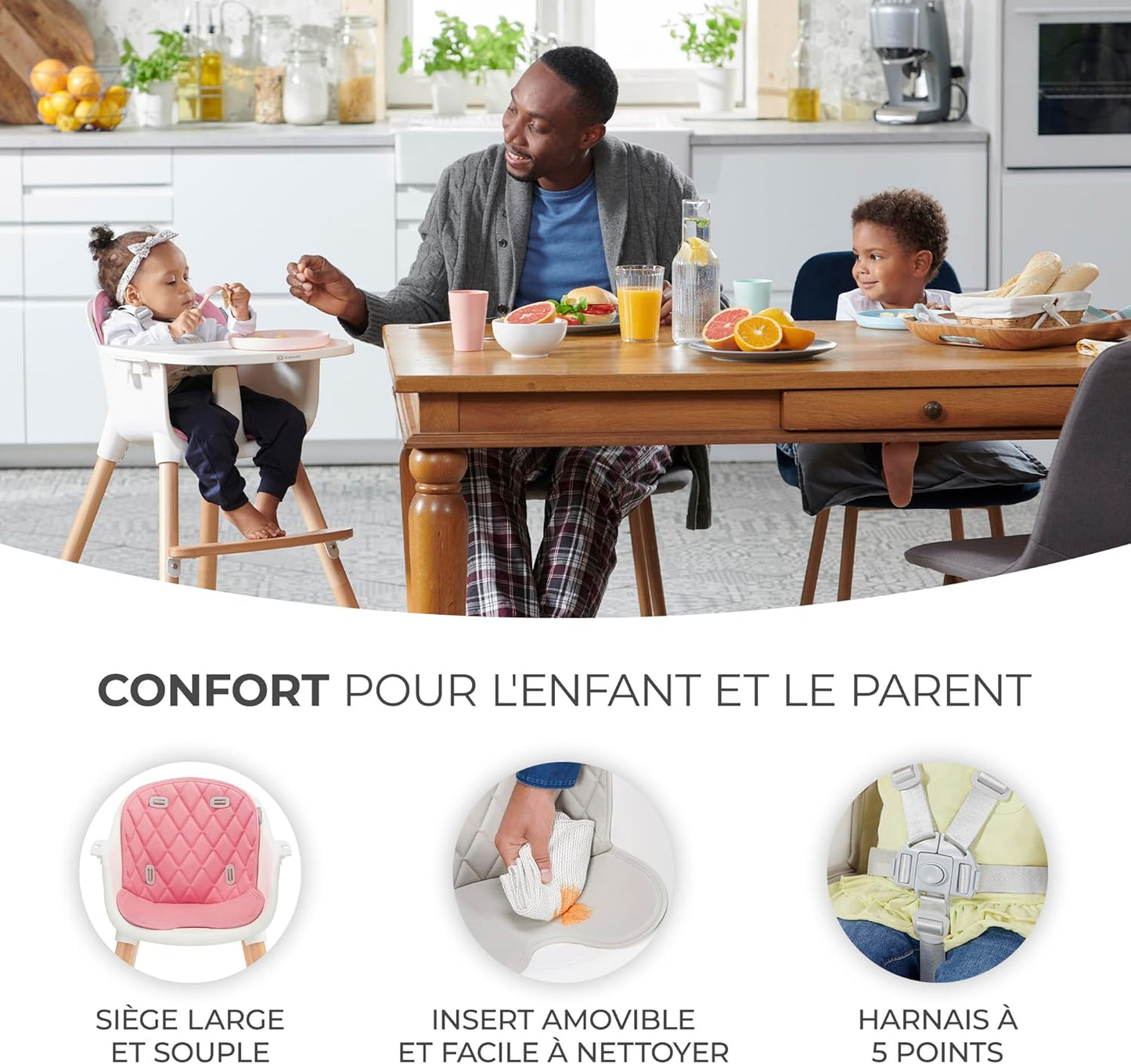 Kinderkraft SIENNA Chaise Haute Bébé avec Plateau et Repose-Pieds – Gris, jusqu’à 20 kg