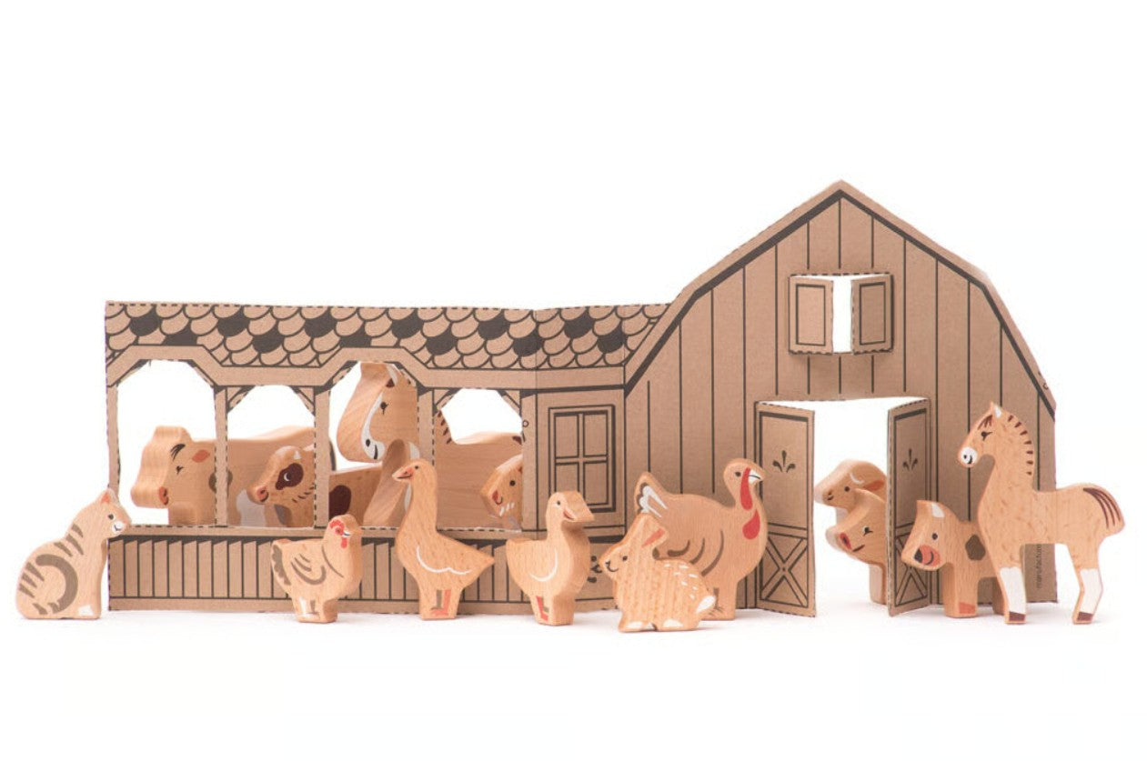 Set d’animaux de la ferme en bois pour enfant – Jouet éducatif