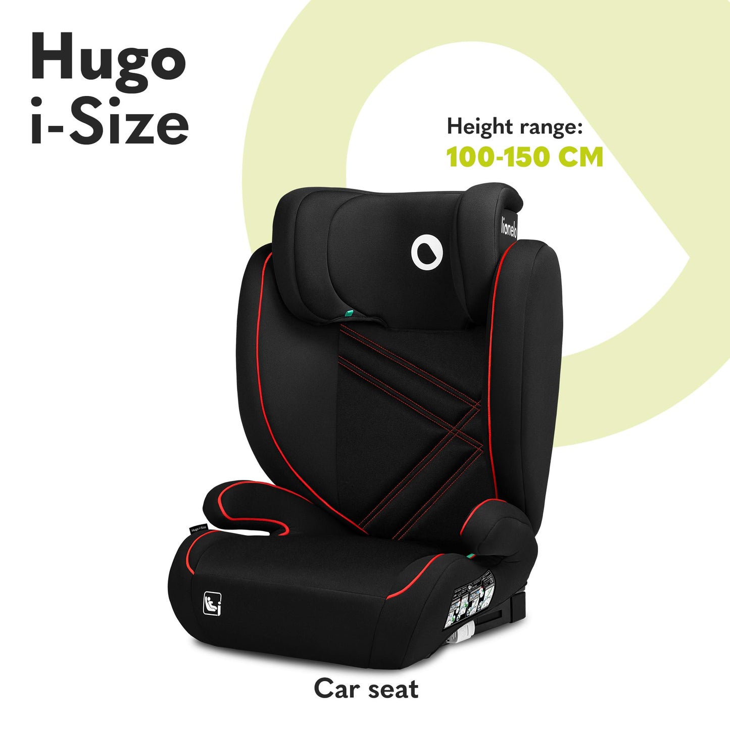 Siège Auto Rehausseur Lionelo Hugo i-Size, 100-150 cm, ISOFIX, Appui-tête Réglable, Protection Latérale, Accoudoirs, Dossier Amovible – Noir
