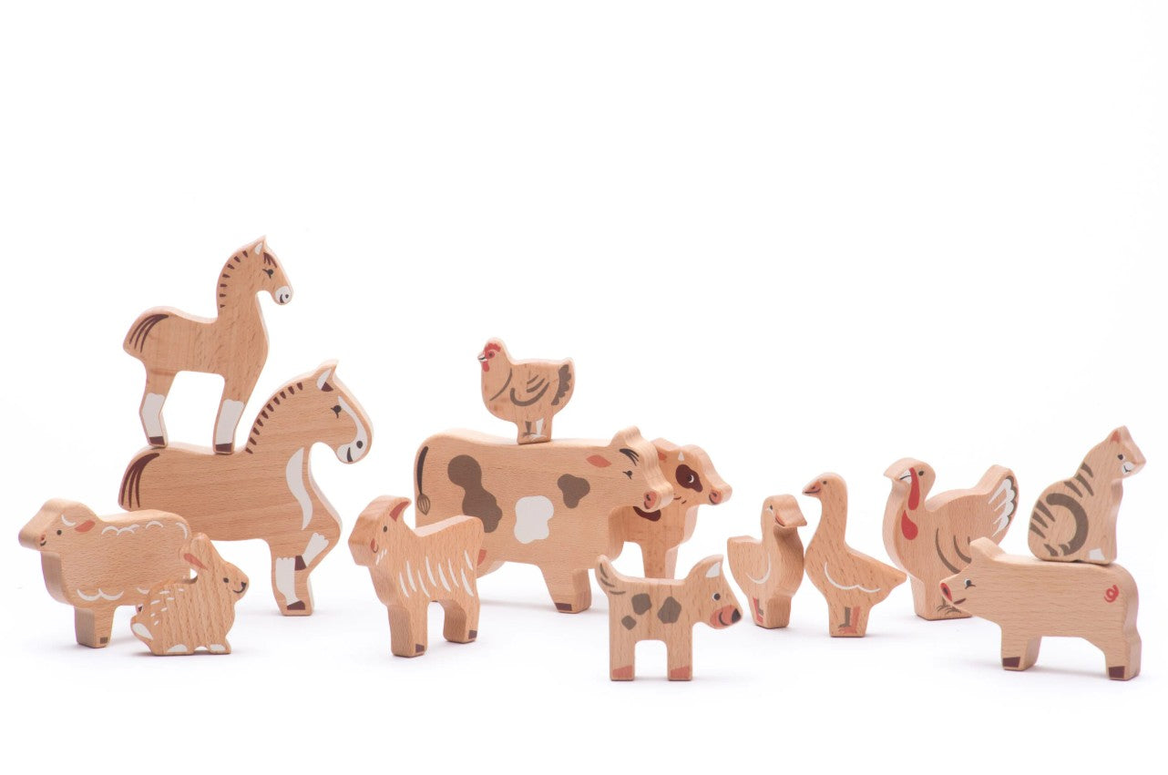 Set d’animaux de la ferme en bois pour enfant – Jouet éducatif