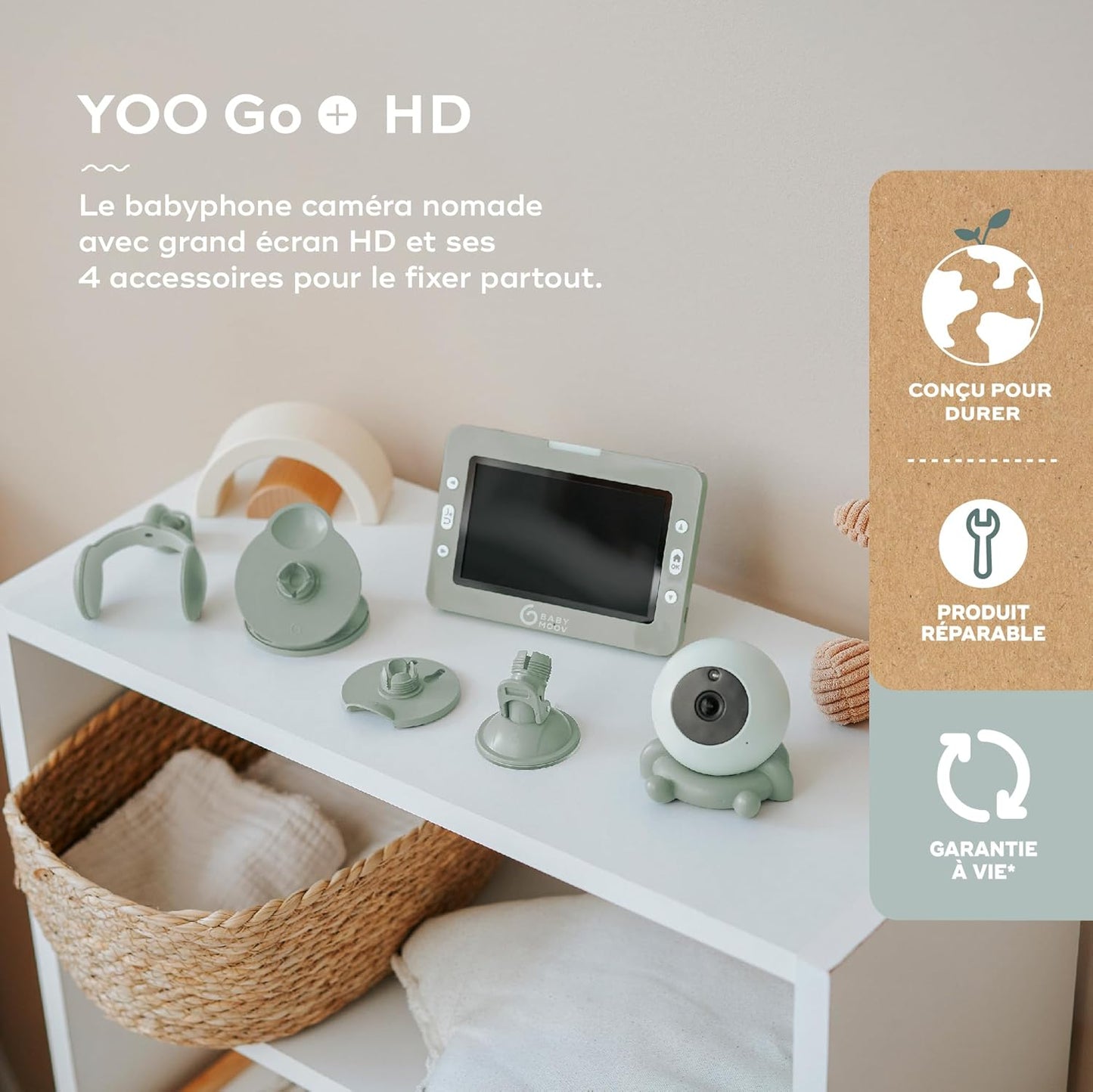 Babymoov Yoo Go+ Babyphone Vidéo 5" HD, Autonomie 8h & Berceuses – Caméra avec Supports
