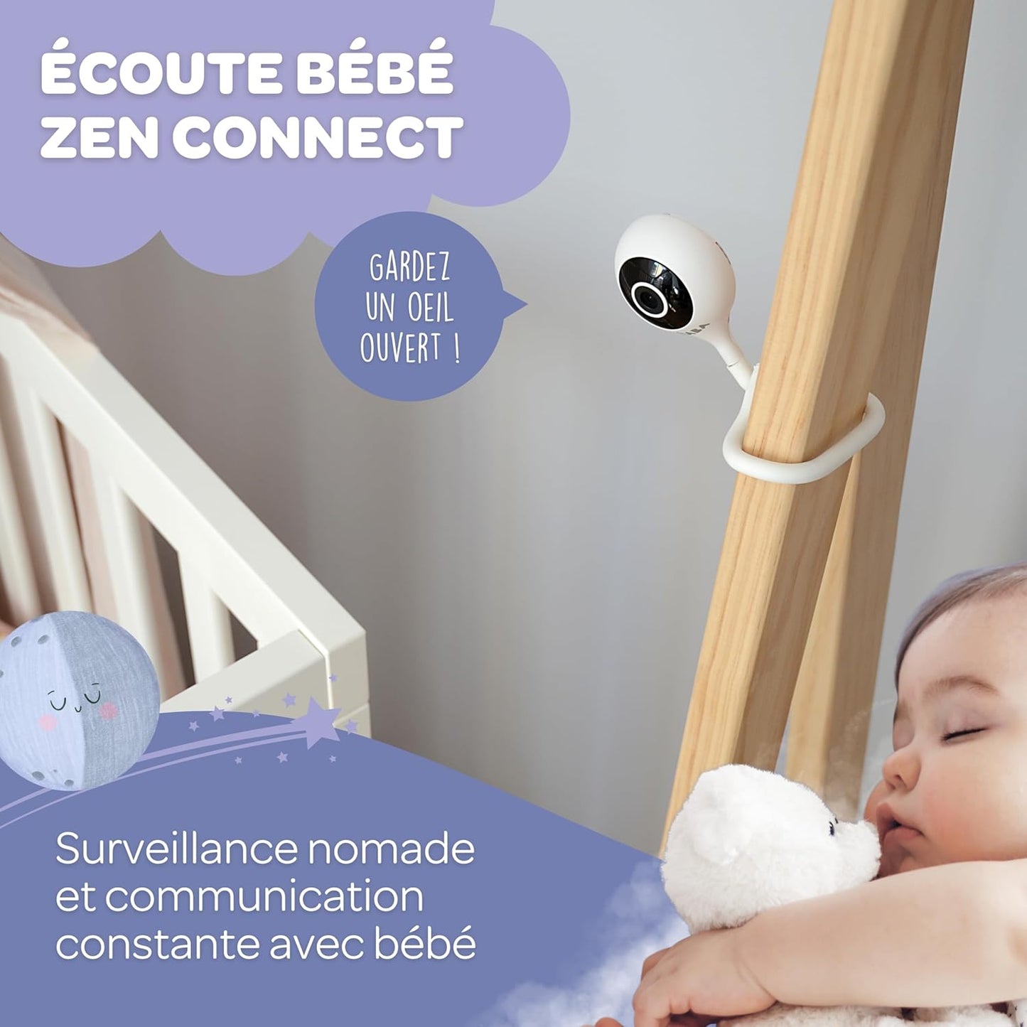 BÉABA Zen Connect Babyphone Vidéo Full HD 1080p, WiFi & Talkie-Walkie – Longue Portée