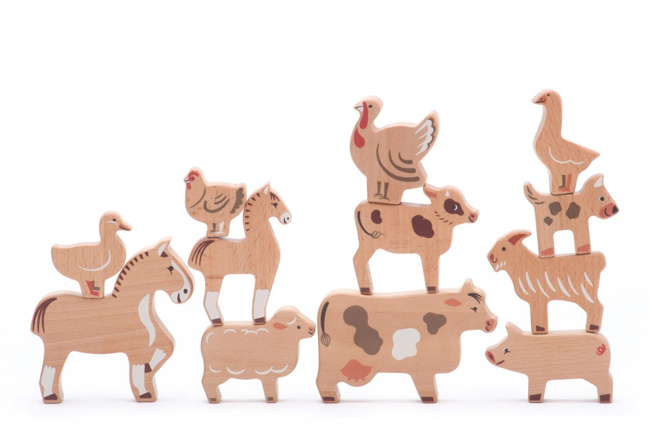 Set d’animaux de la ferme en bois pour enfant – Jouet éducatif