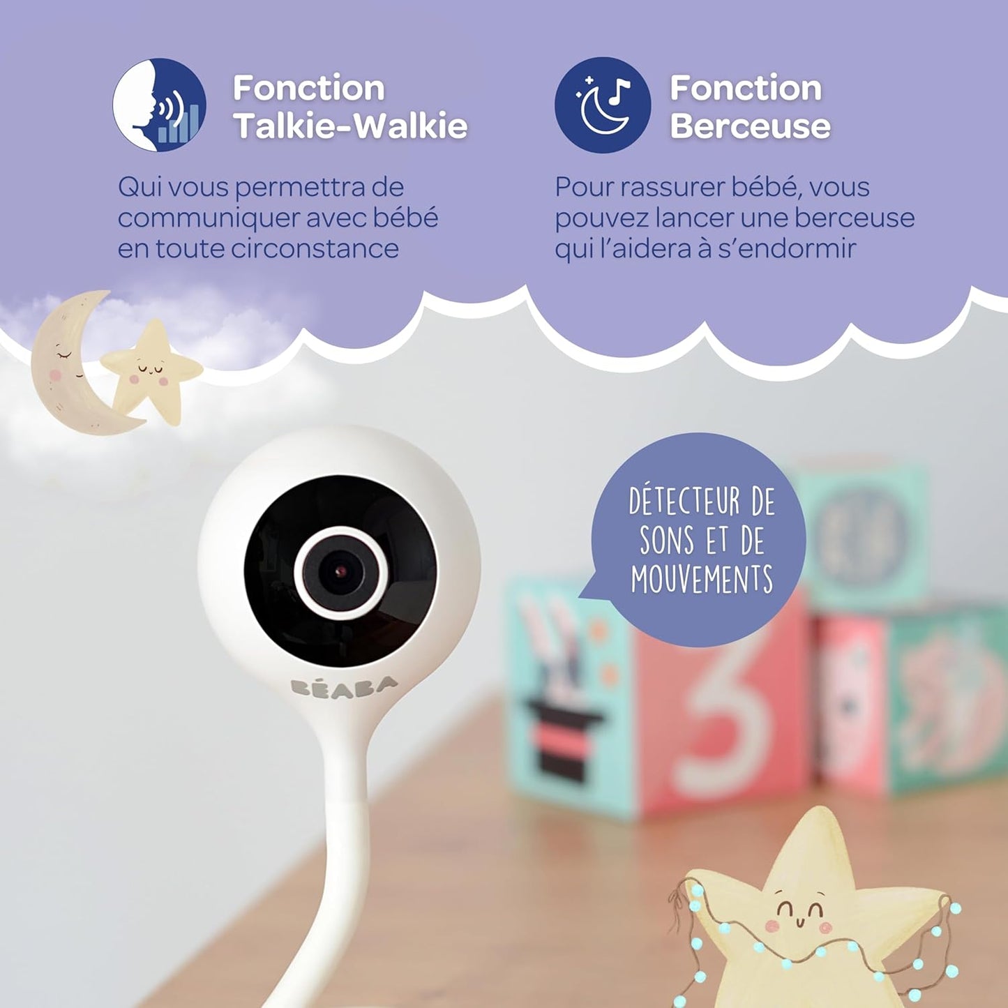 BÉABA Zen Connect Babyphone Vidéo Full HD 1080p, WiFi & Talkie-Walkie – Longue Portée