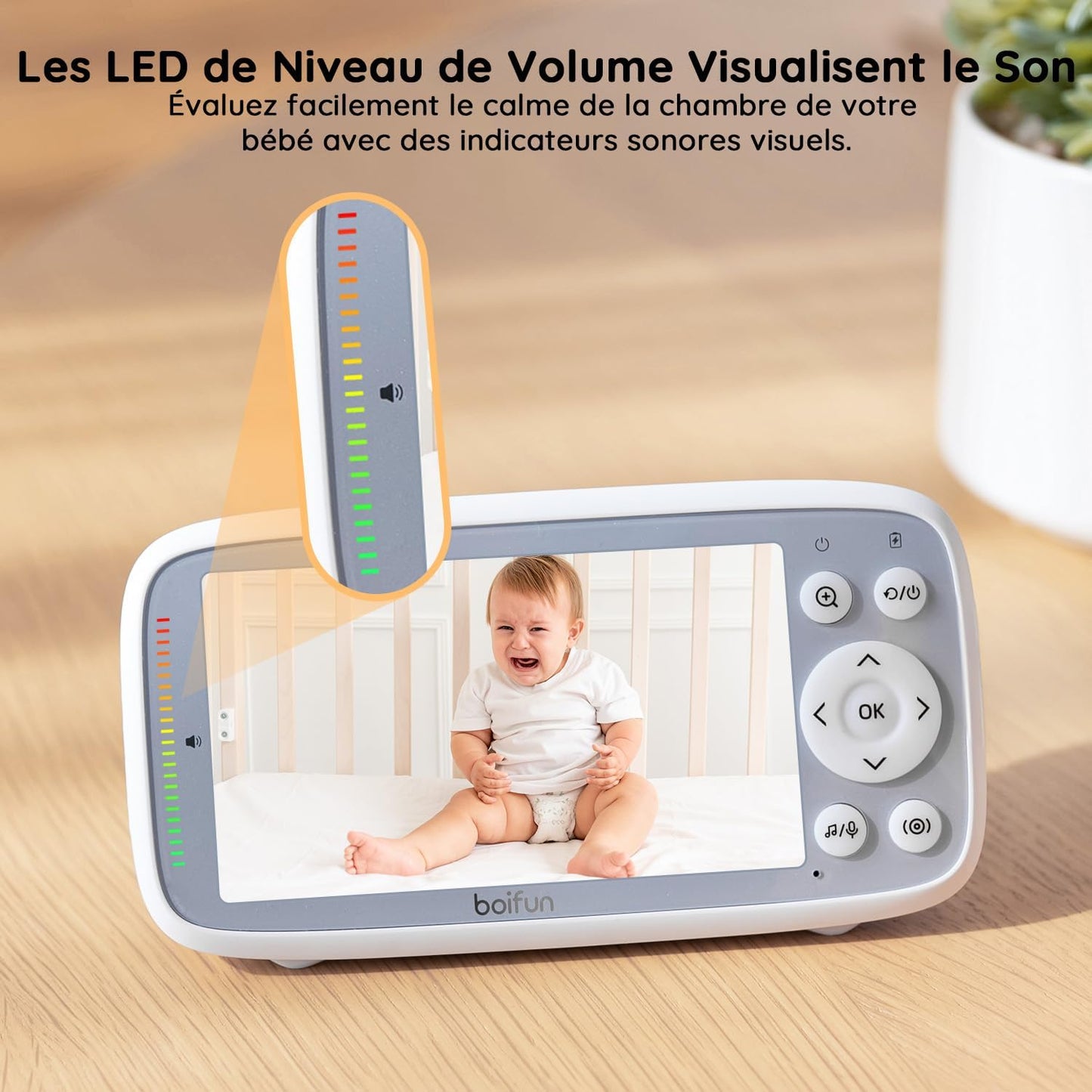 BOIFUN Babyphone 720p avec Écran IPS, Zoom 3X, VOX & Capteur Température – Sans WiFi