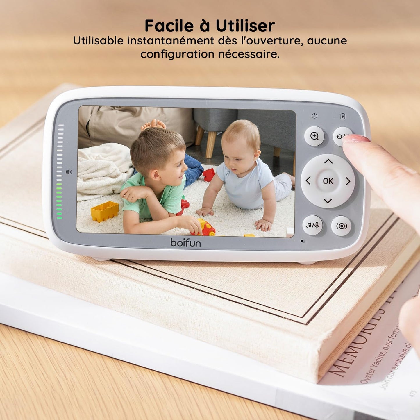 BOIFUN Babyphone 720p avec Écran IPS, Zoom 3X, VOX & Capteur Température – Sans WiFi
