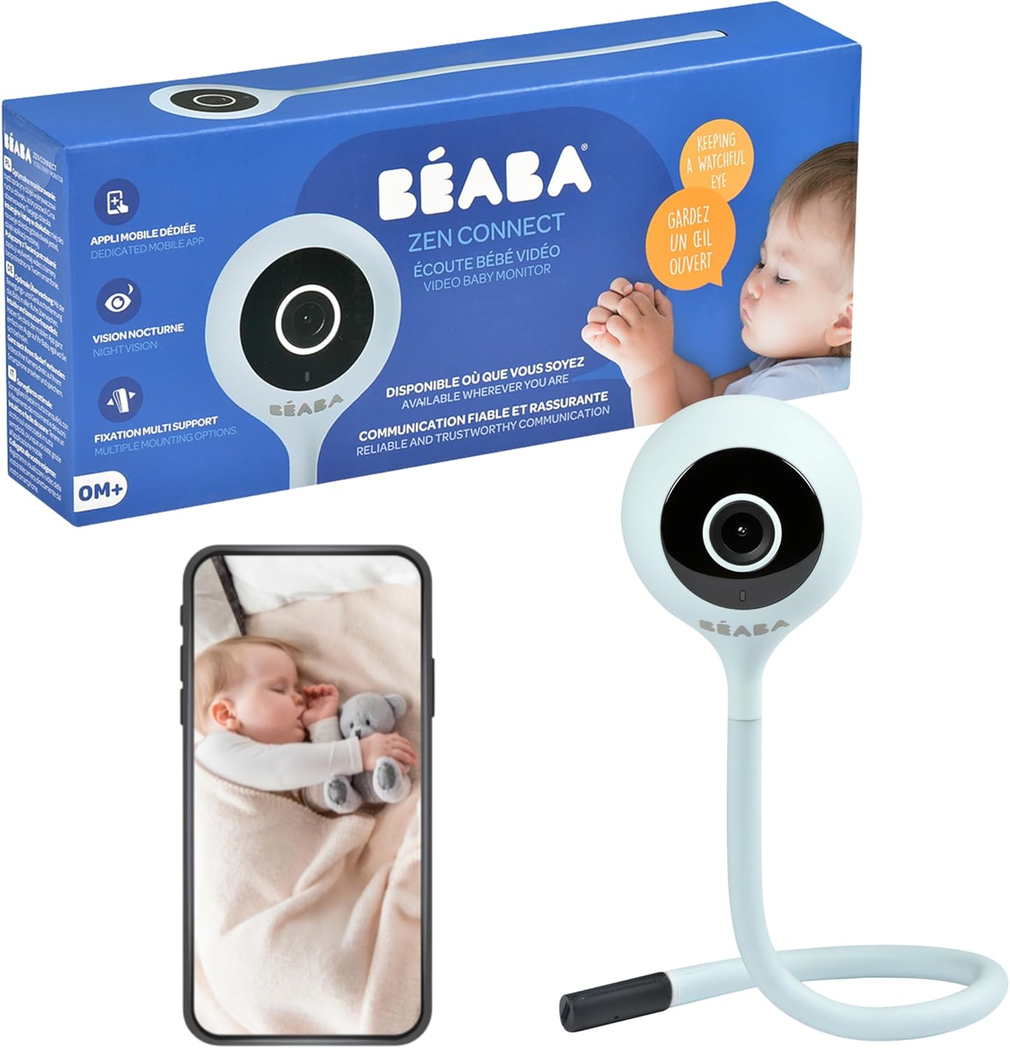 BÉABA Zen Connect Babyphone Vidéo Full HD 1080p, WiFi & Talkie-Walkie – Longue Portée