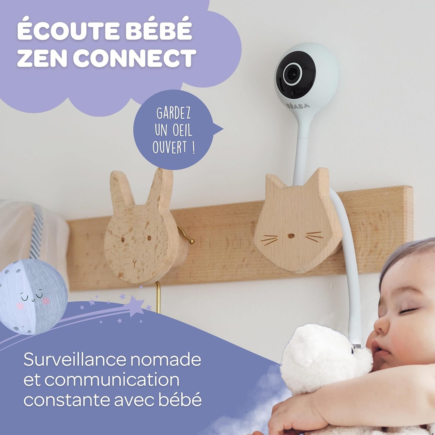 BÉABA Zen Connect Babyphone Vidéo Full HD 1080p, WiFi & Talkie-Walkie – Longue Portée