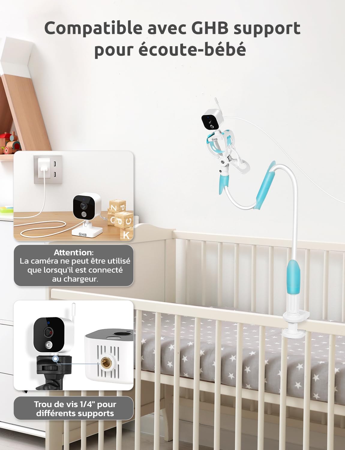 GHB Babyphone Vidéo 5" HD 720p avec Caméra, VOX & Capteur Température