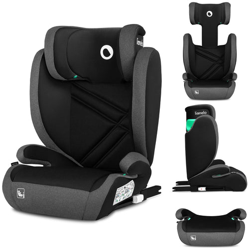 Siège Auto Rehausseur Lionelo Hugo i-Size, 100-150 cm, ISOFIX, Appui-tête Réglable, Protection Latérale, Accoudoirs, Dossier Amovible – Noir