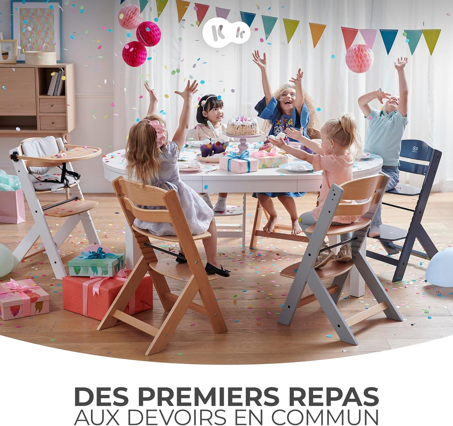 Kinderkraft ENOCK Chaise Haute Bébé Évolutive 3 en 1 avec Plateau – Bois Naturel