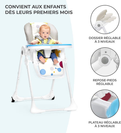 Kinderkraft YUMMY Chaise Haute Bébé Réglable avec Plateau et Repose-Pieds – Gris, jusqu’à 15 kg