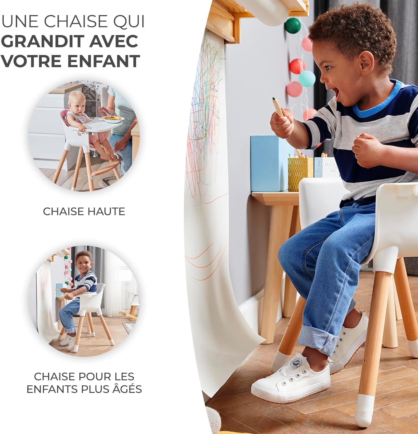 Kinderkraft SIENNA Chaise Haute Bébé avec Plateau et Repose-Pieds – Gris, jusqu’à 20 kg