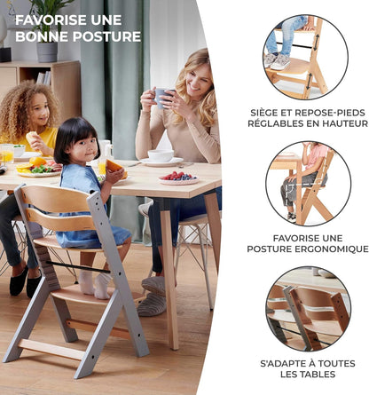 Kinderkraft ENOCK Chaise Haute Bébé Évolutive 3 en 1 avec Plateau – Bois Naturel
