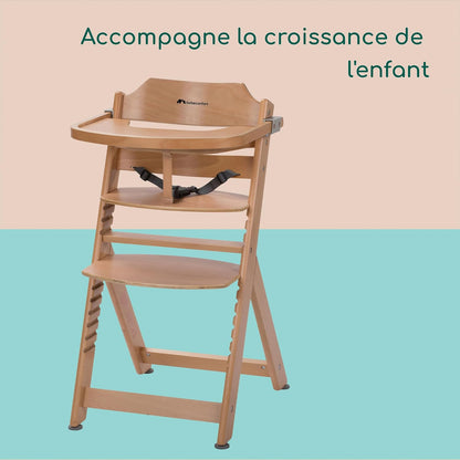 Bebeconfort Timba Chaise Haute Évolutive avec Coussin – Bois Naturel/Beige, 6 Mois à 10 Ans