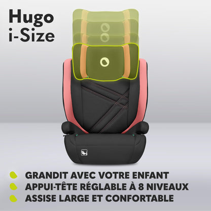 Siège Auto Rehausseur Lionelo Hugo i-Size, 100-150 cm, ISOFIX, Appui-tête Réglable, Protection Latérale, Accoudoirs, Dossier Amovible – Noir