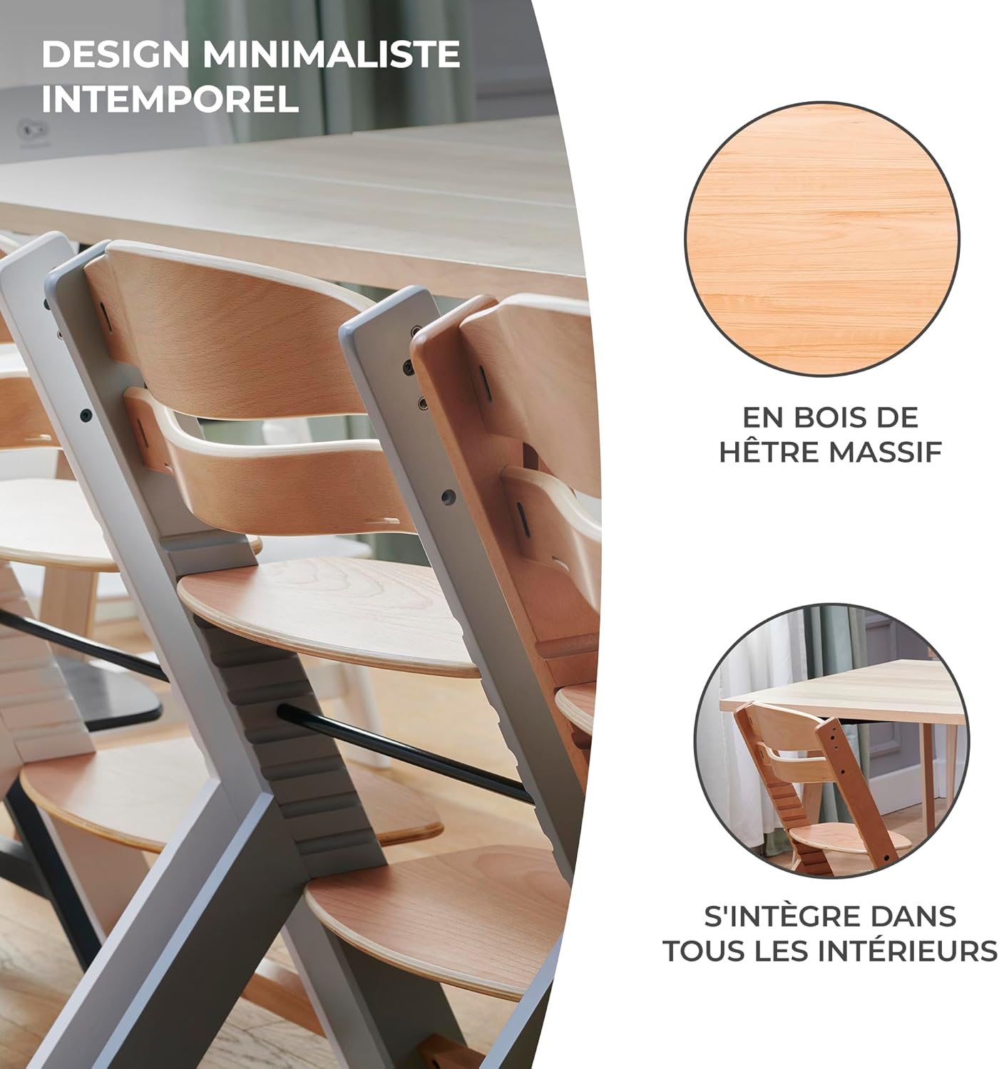 Kinderkraft ENOCK Chaise Haute Bébé Évolutive 3 en 1 avec Plateau – Bois Naturel