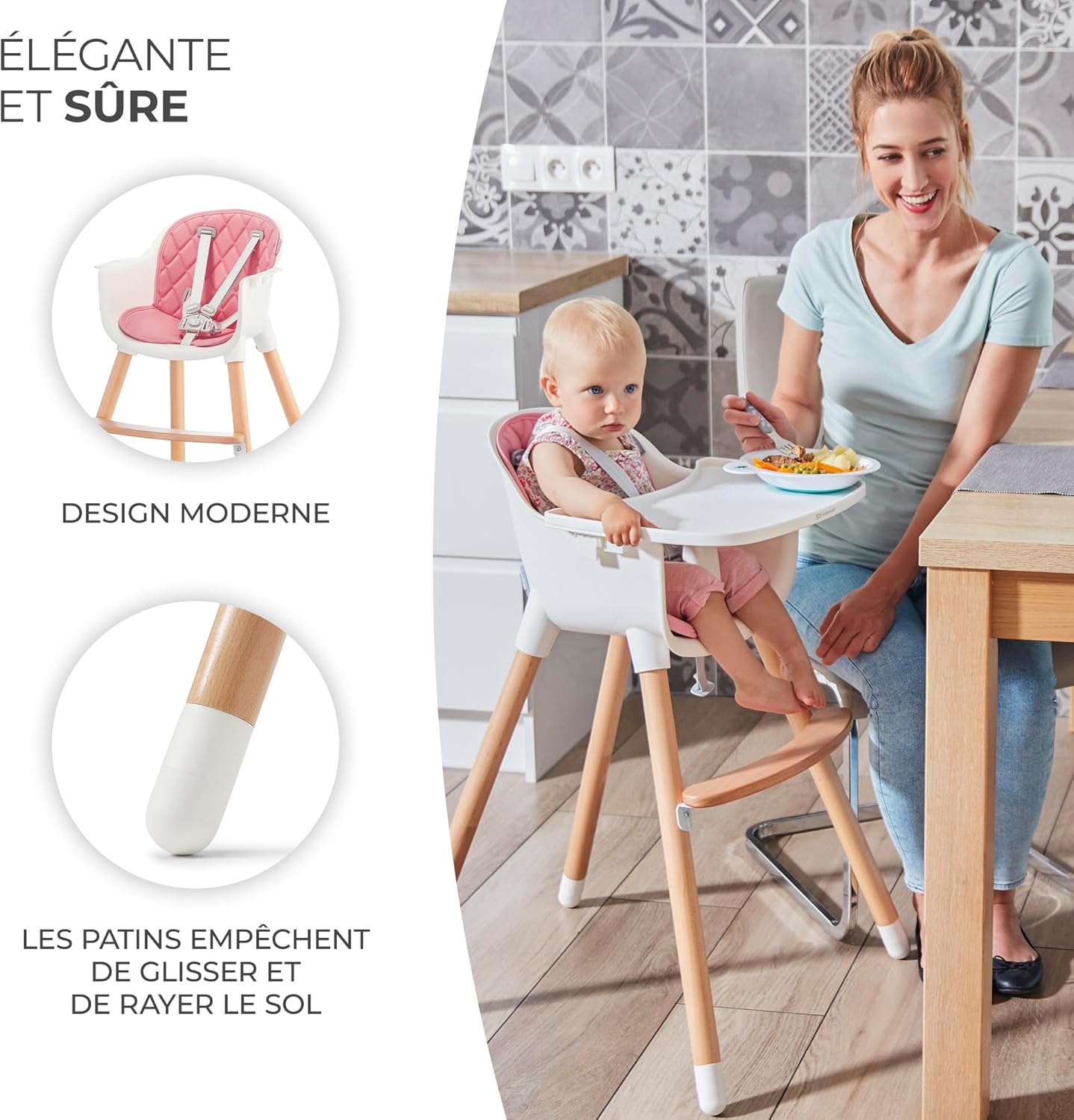 Kinderkraft SIENNA Chaise Haute Bébé avec Plateau et Repose-Pieds – Gris, jusqu’à 20 kg