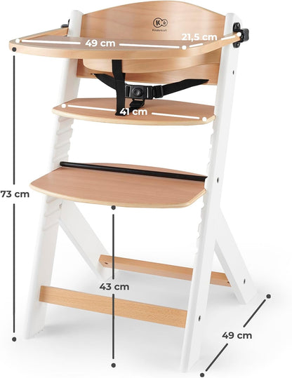 Kinderkraft ENOCK Chaise Haute Bébé Évolutive 3 en 1 avec Plateau – Bois Naturel