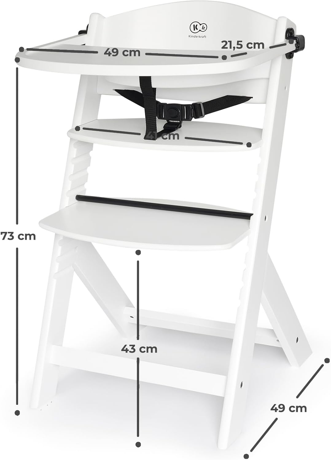 Kinderkraft ENOCK Chaise Haute Bébé Évolutive 3 en 1 avec Plateau – Bois Naturel