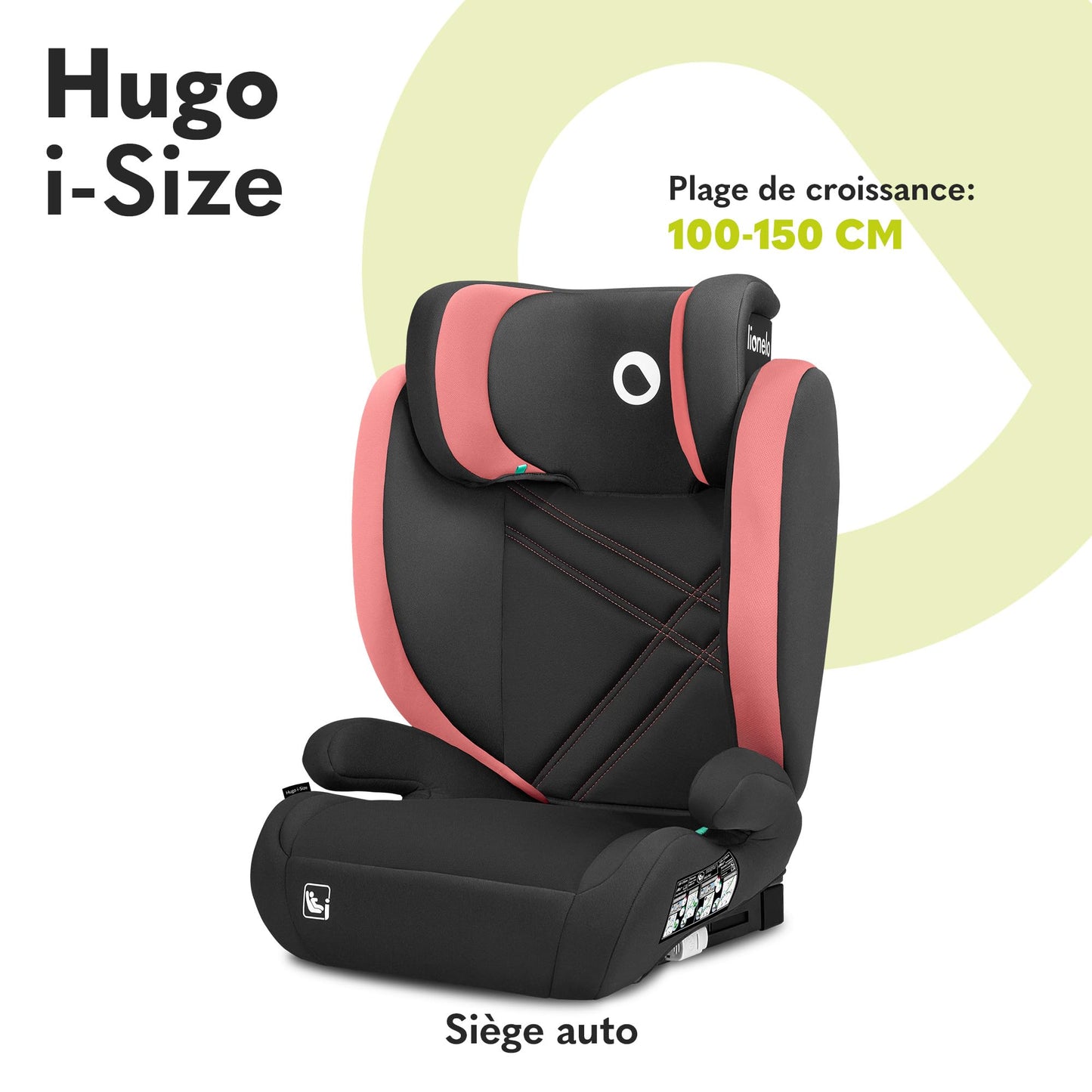 Siège Auto Rehausseur Lionelo Hugo i-Size, 100-150 cm, ISOFIX, Appui-tête Réglable, Protection Latérale, Accoudoirs, Dossier Amovible – Noir