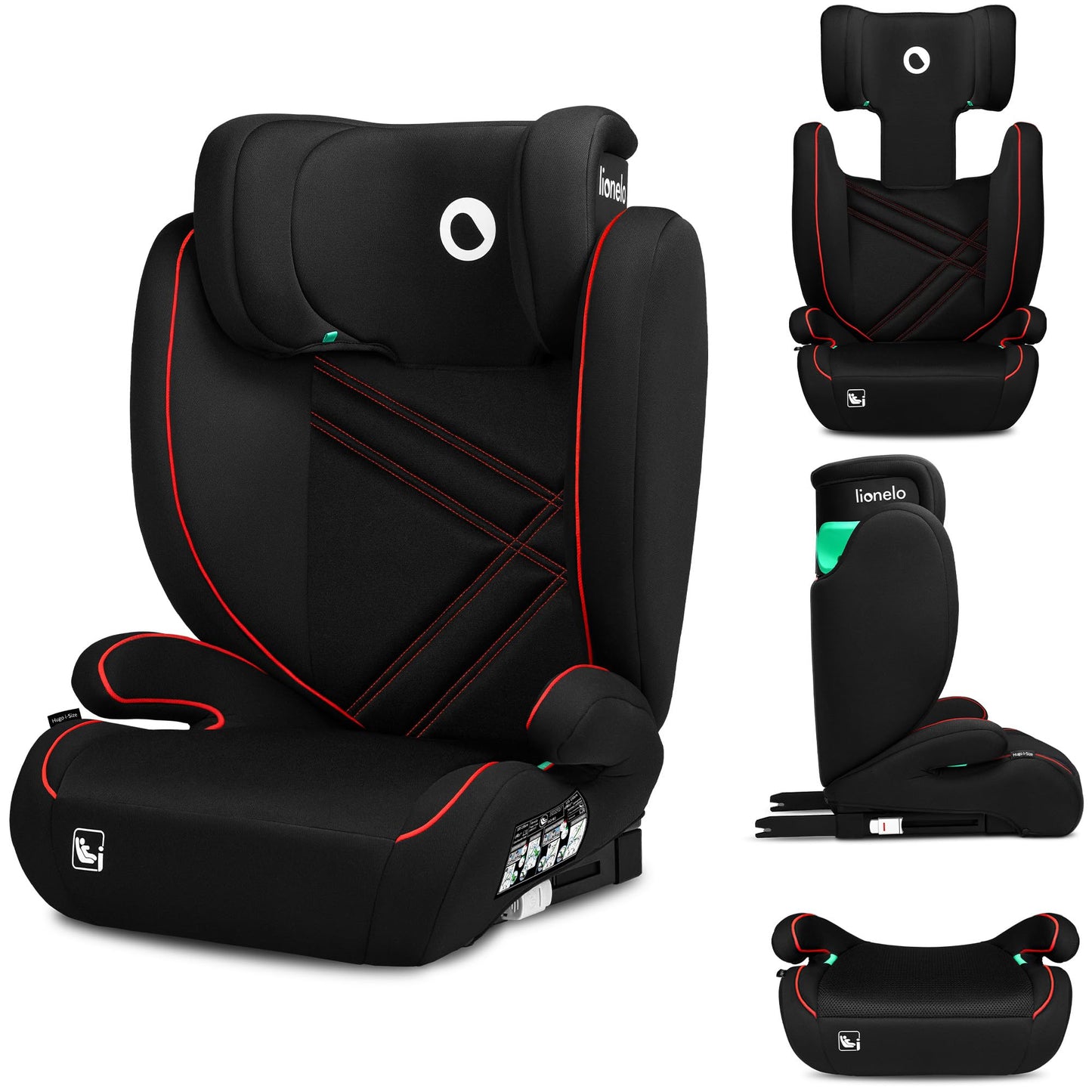 Siège Auto Rehausseur Lionelo Hugo i-Size, 100-150 cm, ISOFIX, Appui-tête Réglable, Protection Latérale, Accoudoirs, Dossier Amovible – Noir
