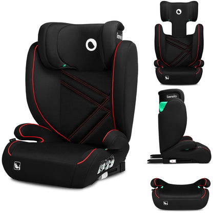 Siège Auto Rehausseur Lionelo Hugo i-Size, 100-150 cm, ISOFIX, Appui-tête Réglable, Protection Latérale, Accoudoirs, Dossier Amovible – Noir