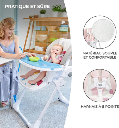 Kinderkraft YUMMY Chaise Haute Bébé Réglable avec Plateau et Repose-Pieds – Gris, jusqu’à 15 kg