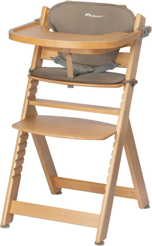 Bebeconfort Timba Chaise Haute Évolutive avec Coussin – Bois Naturel/Beige, 6 Mois à 10 Ans