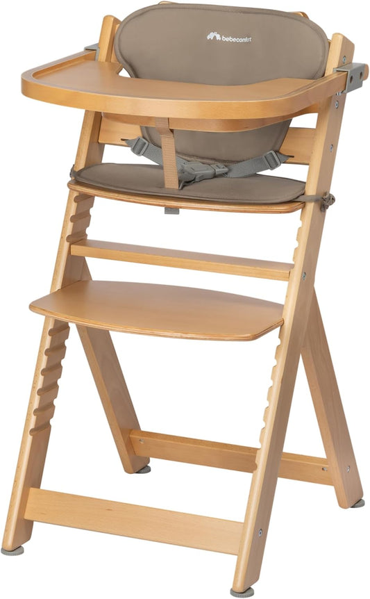 Bebeconfort Timba Chaise Haute Évolutive avec Coussin – Bois Naturel/Beige, 6 Mois à 10 Ans