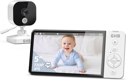 GHB Babyphone Vidéo 5" HD 720p avec Caméra, VOX & Capteur Température