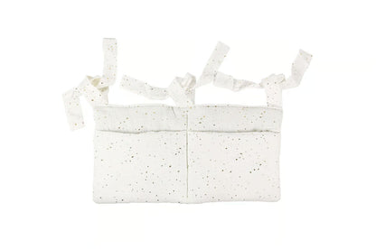 Organisateur de lit pour bébé – Pochette de rangement blanche à pois dorés
