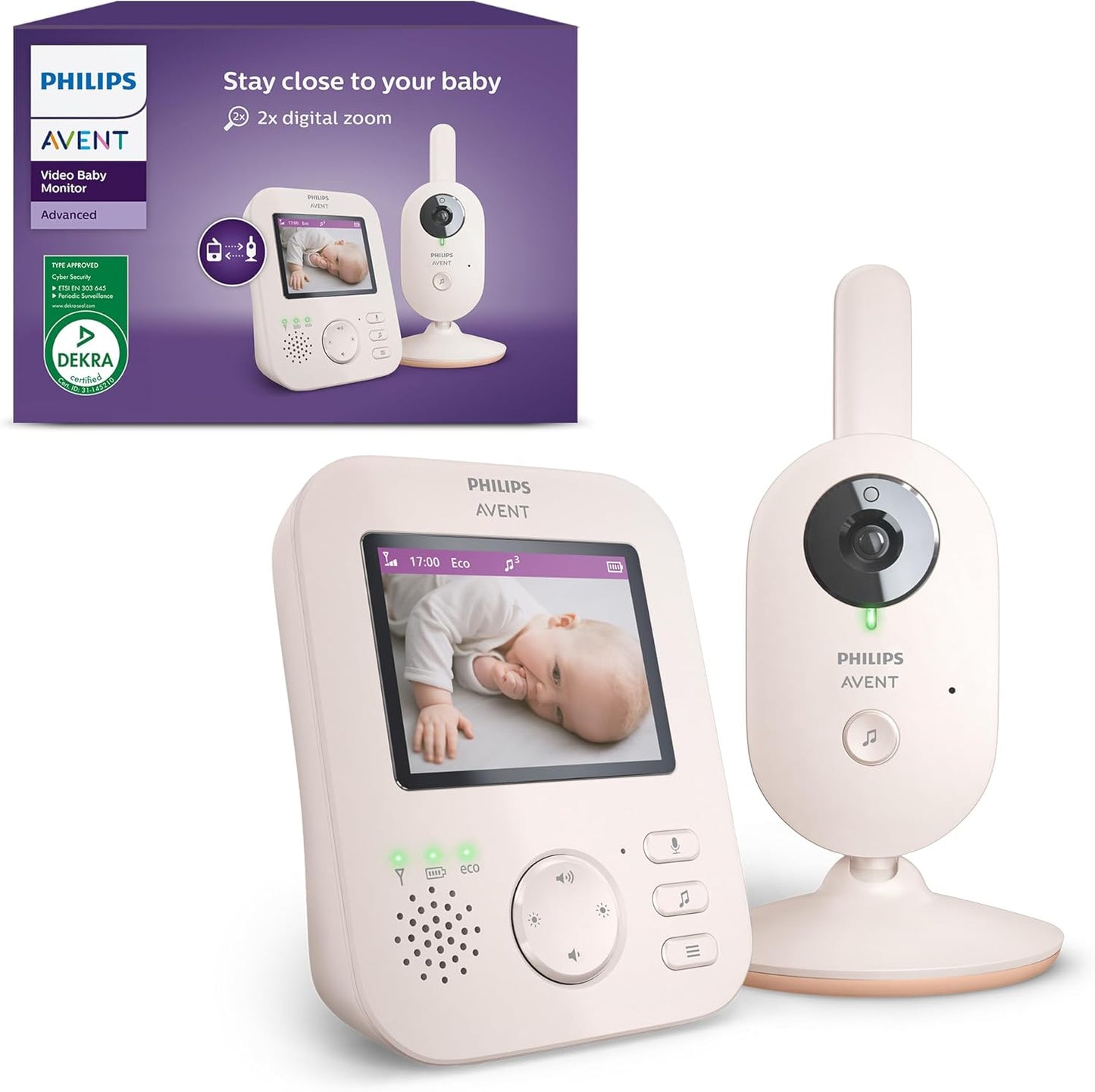 Philips Avent Babyphone Vidéo 2.8" avec Caméra, Vision Nocturne & Audio Bidirectionnel – SCD881/26