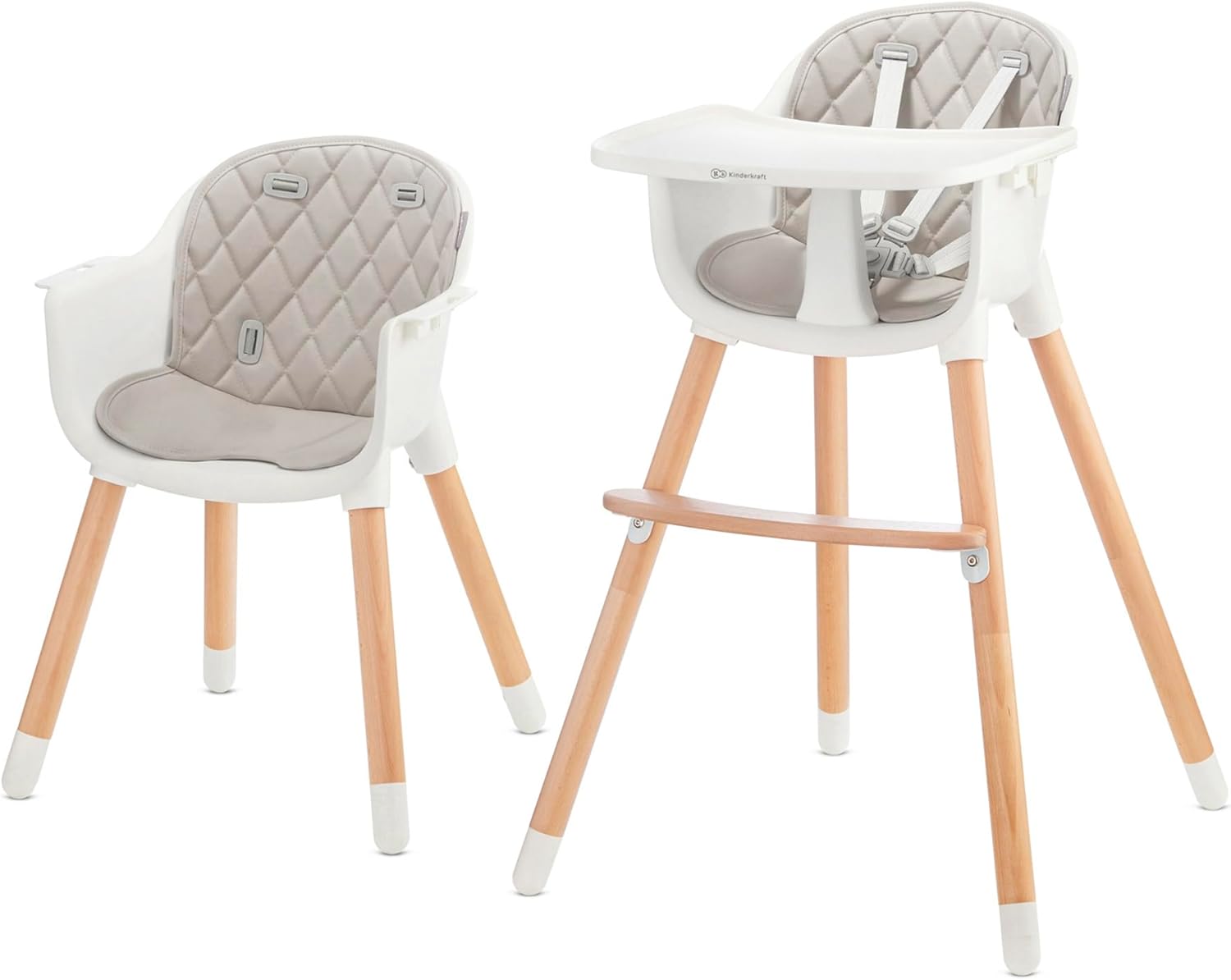 Kinderkraft SIENNA Chaise Haute Bébé avec Plateau et Repose-Pieds – Gris, jusqu’à 20 kg