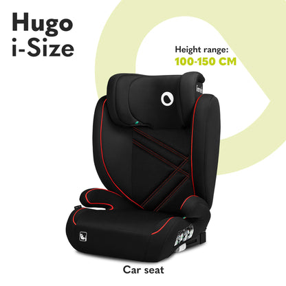 Siège Auto Rehausseur Lionelo Hugo i-Size, 100-150 cm, ISOFIX, Appui-tête Réglable, Protection Latérale, Accoudoirs, Dossier Amovible – Noir
