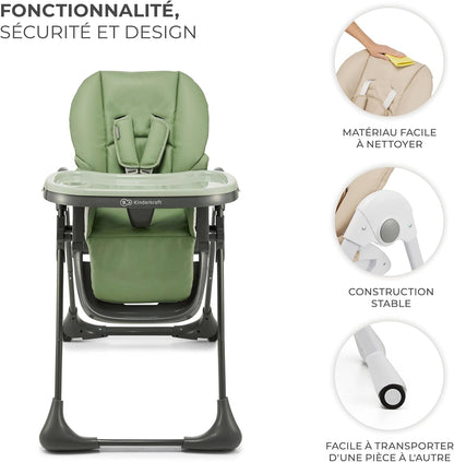 Kinderkraft TUMMIE Chaise Haute Bébé 2 en 1 Inclinable avec Jouets – Beige
