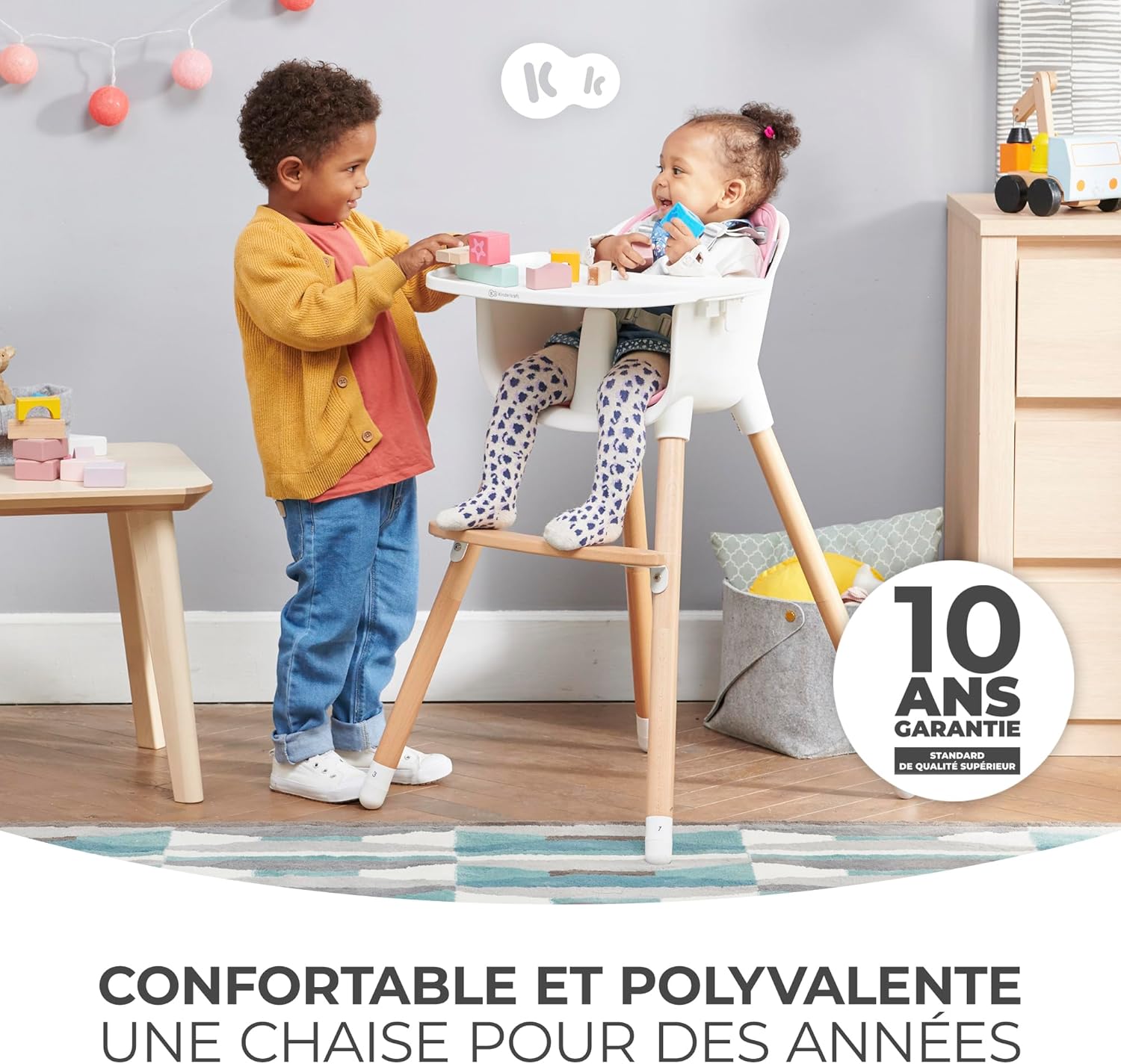 Kinderkraft SIENNA Chaise Haute Bébé avec Plateau et Repose-Pieds – Gris, jusqu’à 20 kg