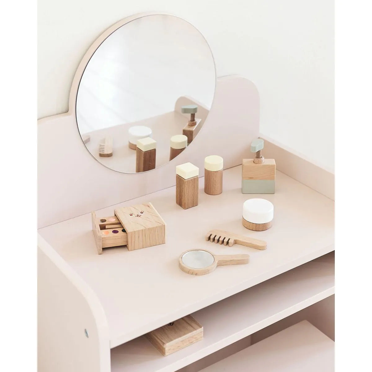 Coiffeuse pour Enfant en Bois avec Chaise Incluse – Couleur Rose