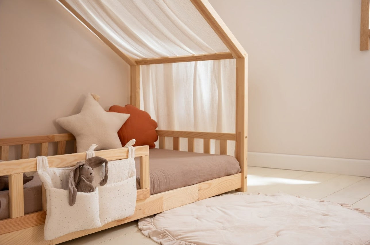 Organisateur de lit pour bébé – Pochette de rangement blanche à pois dorés