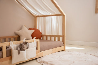Organisateur de lit pour bébé – Pochette de rangement blanche à pois dorés