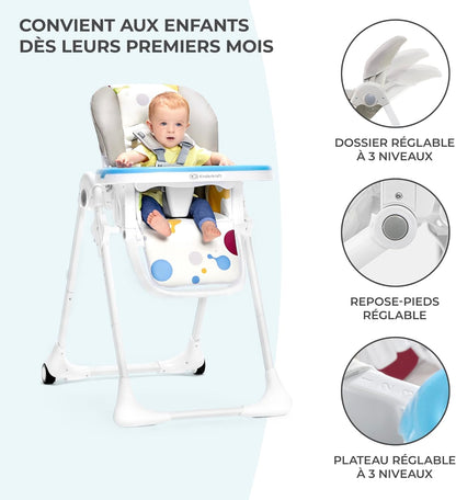 Kinderkraft YUMMY Chaise Haute Bébé Réglable avec Plateau et Repose-Pieds – Gris, jusqu’à 15 kg