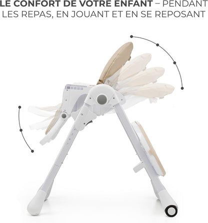 Kinderkraft TUMMIE Chaise Haute Bébé 2 en 1 Inclinable avec Jouets – Beige