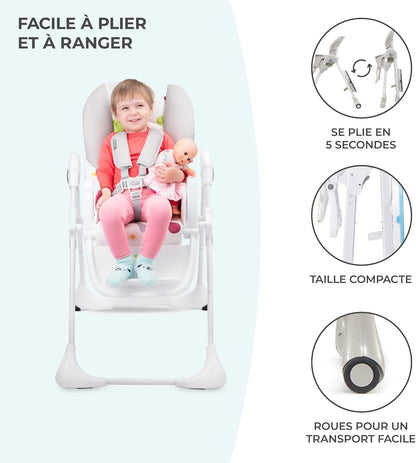 Kinderkraft YUMMY Chaise Haute Bébé Réglable avec Plateau et Repose-Pieds – Gris, jusqu’à 15 kg