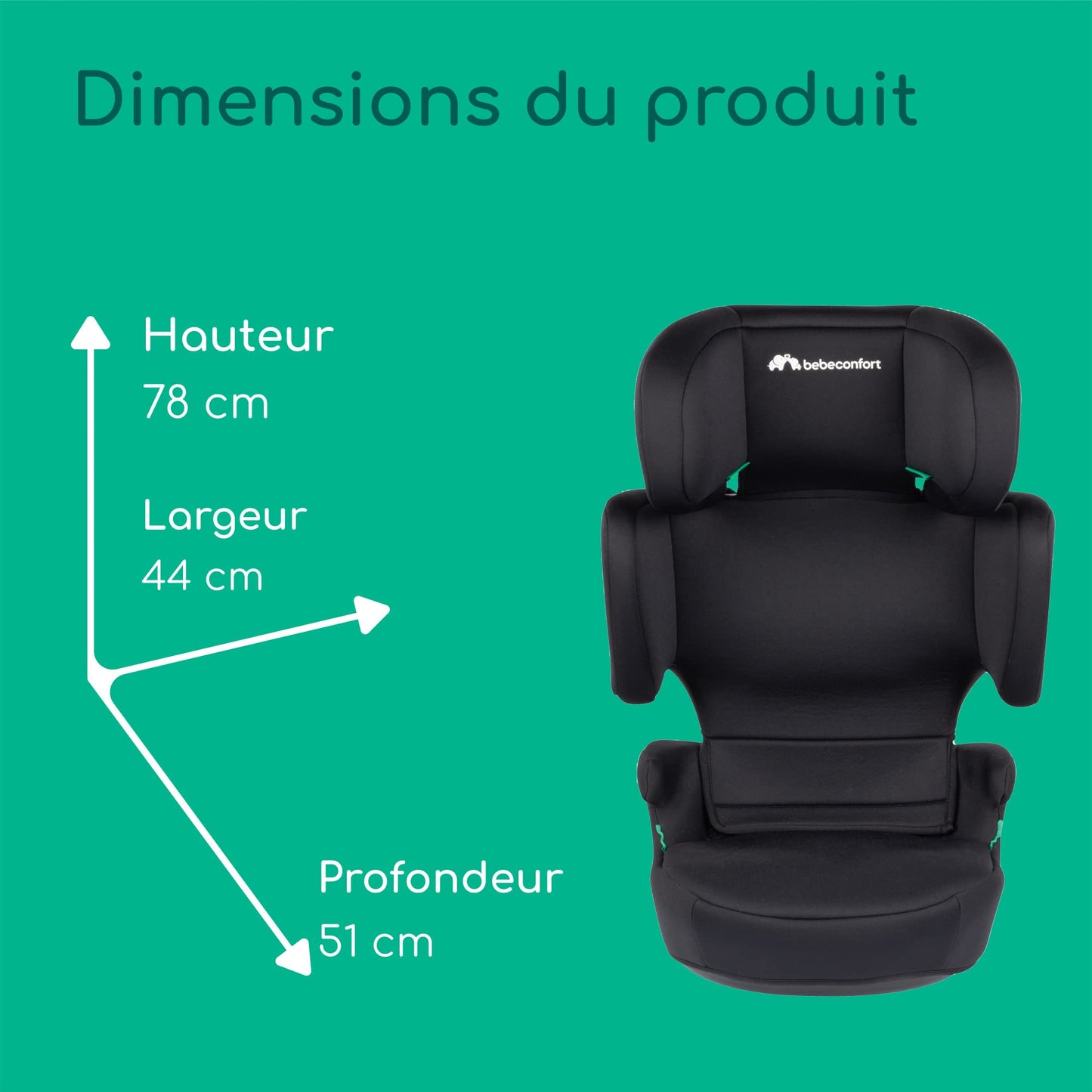 Siège Auto Rehausseur Bebeconfort Road Safe i-Size, 3.5-12 Ans, 15-36 kg, 100-150 cm, Ceinture de Sécurité, Full Black