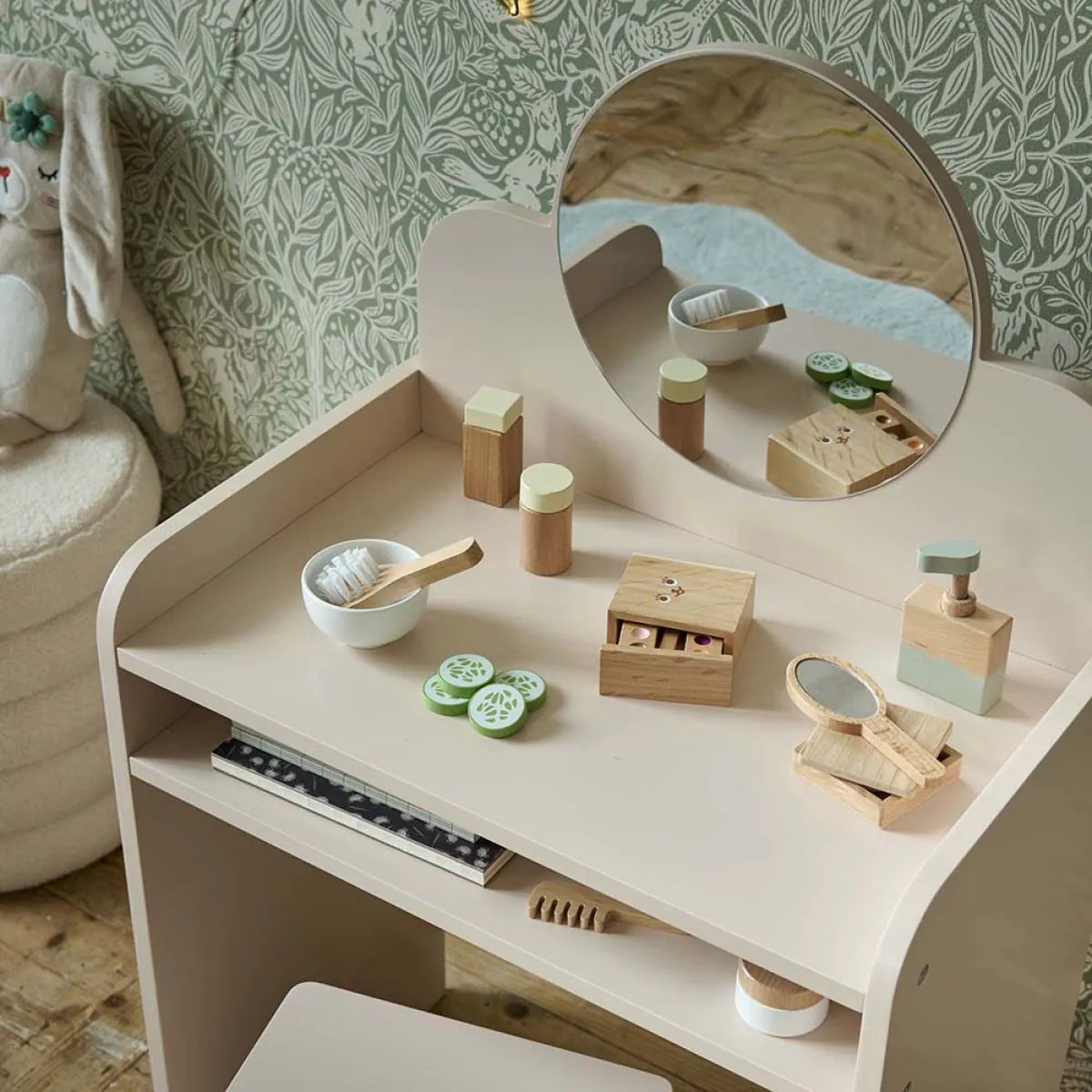 Coiffeuse pour Enfant en Bois avec Chaise Incluse – Couleur Rose