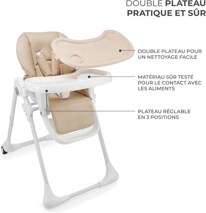Kinderkraft TUMMIE Chaise Haute Bébé 2 en 1 Inclinable avec Jouets – Beige