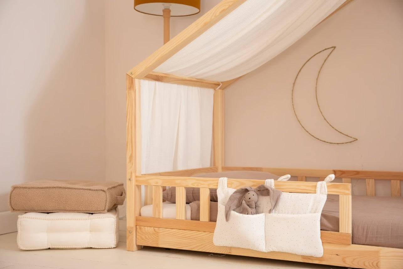 Organisateur de lit pour bébé – Pochette de rangement blanche à pois dorés
